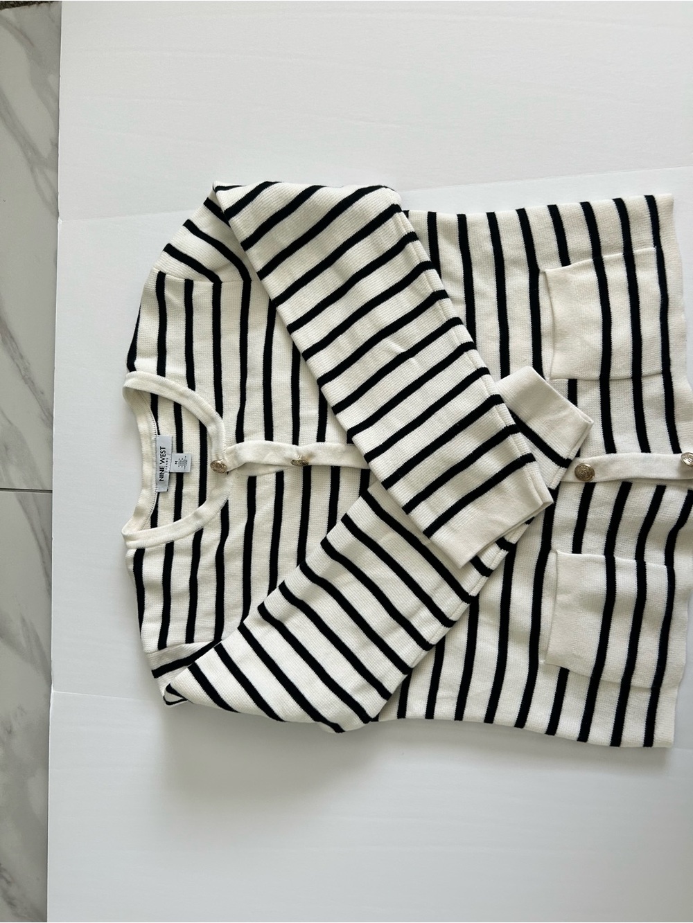 Nine West Black and White Striped Knit Cardigan